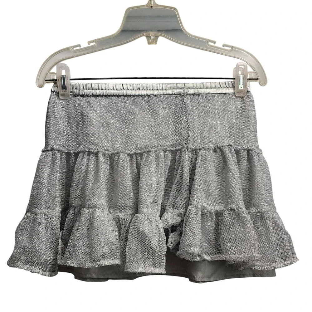 Old Navy Kids Girls Silver Sparkle Tiered Ruffle Skirt Size S